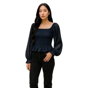 Calligraphie Blouse Black Velvet Stretch Peasant Sleeve Witchy Whimsigoth Size S